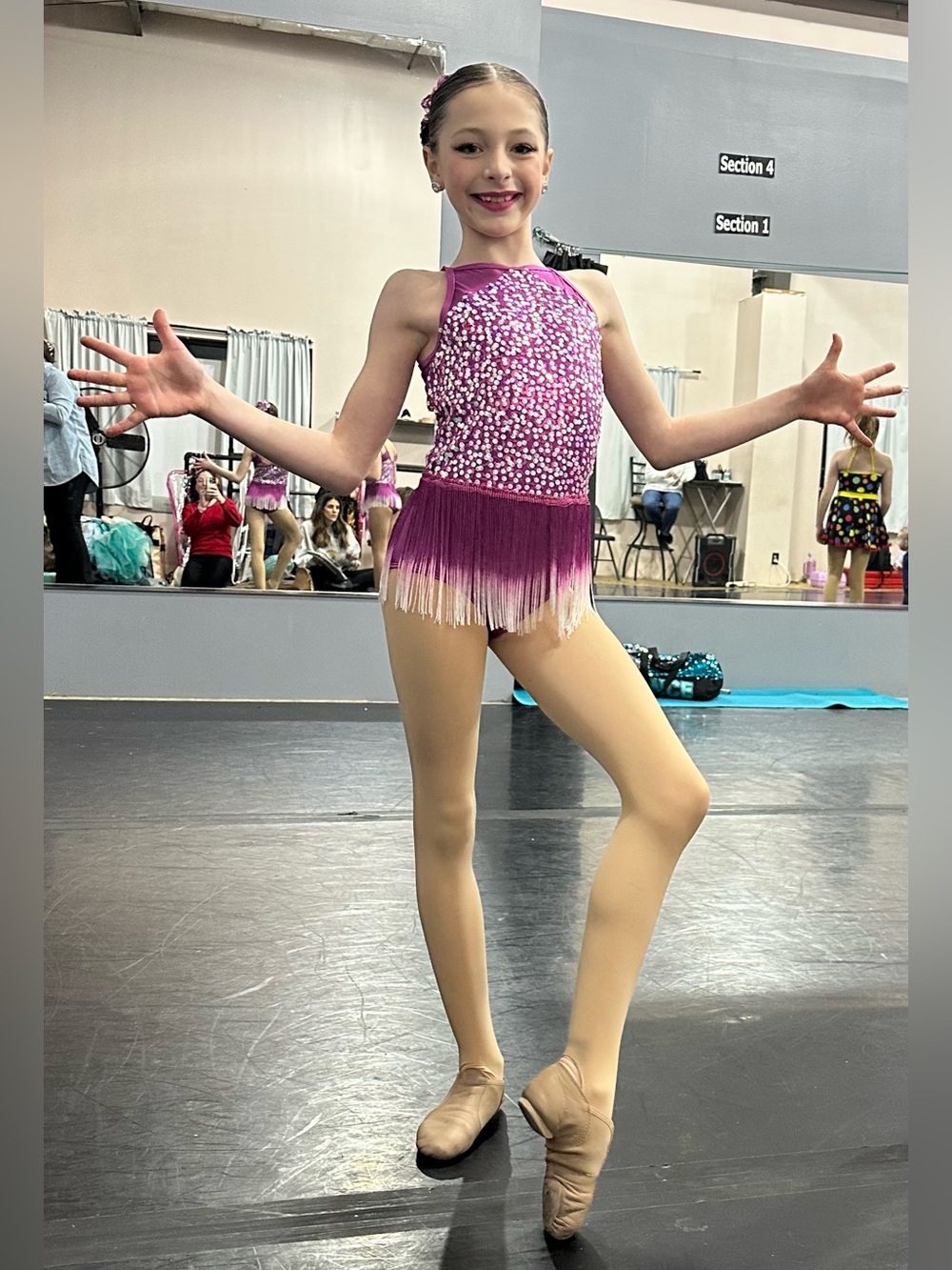 Laylas Dance L3065 Dance the Night Girls' Fuchsia Sequin Fringe Dance Costume